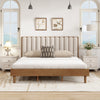 King Size Wood Bed With Piano Key Style Upholstered Headboard , Wood Bed With Strengthened Bed Frame ,Wheat