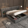 Upholstered Bed, Super King Size Bed-6ft180x200cm,Velvet Ottoman Lift Up Super King Size Bed Frame, Hydraulic Wide-ear Bed With USB Connection, With Sockets, With Two Bedside Tables,No Mattre,grey