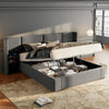 Upholstered Bed, Super King Size Bed-6ft180x200cm,Velvet Ottoman Lift Up Super King Size Bed Frame, Hydraulic Wide-ear Bed With USB Connection, With Sockets, With Two Bedside Tables,No Mattre,grey