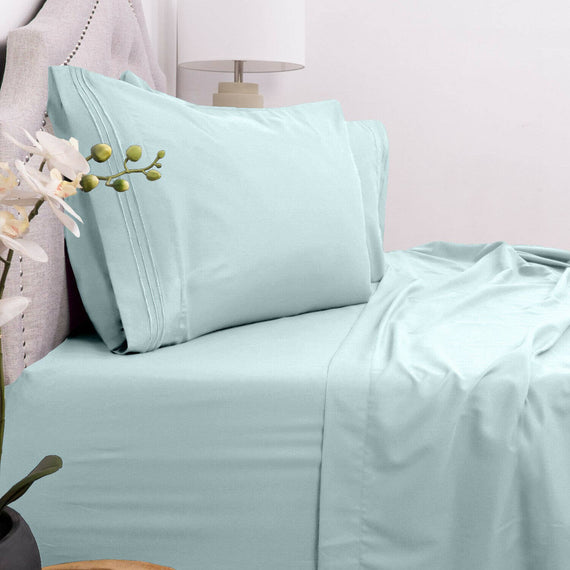 4 Piece Brushed Microfiber 1800 Bedding Bed Sheets Set (Queen, Aqua Light Blue)