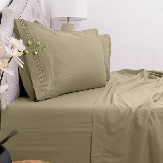 4 Piece Brushed Microfiber 1800 Bedding Bed Sheets Set (Full, Sage)
