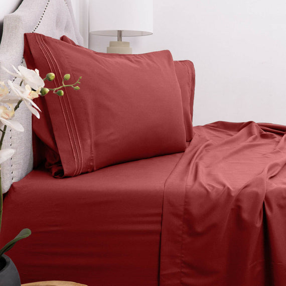 4 Piece Brushed Microfiber 1800 Bedding Bed Sheets Set (King, Red)