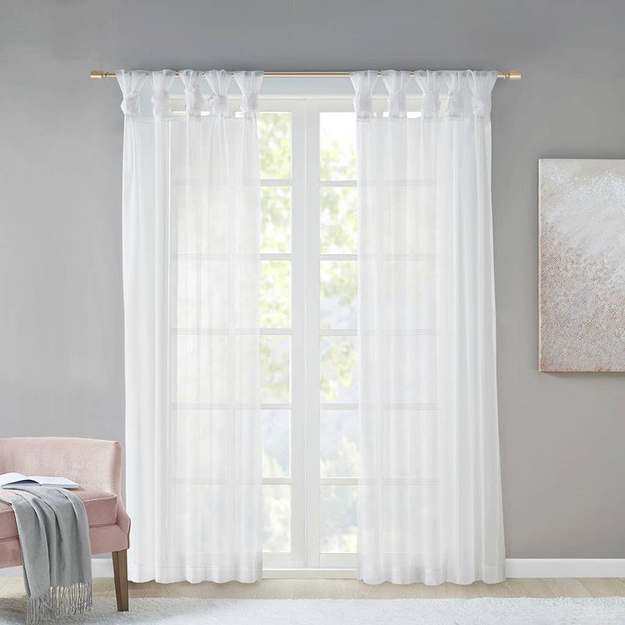 Twist Tab Top Sheer Window Curtain Pair (2), White  50"W x 84"L
