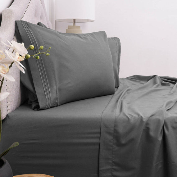 4 Piece Brushed Microfiber 1800 Bedding Bed Sheets Set (Queen, Grey)