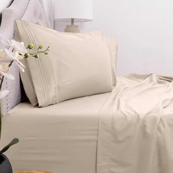4 Piece Brushed Microfiber 1800 Bedding Bed Sheets Set (Queen, Beige)